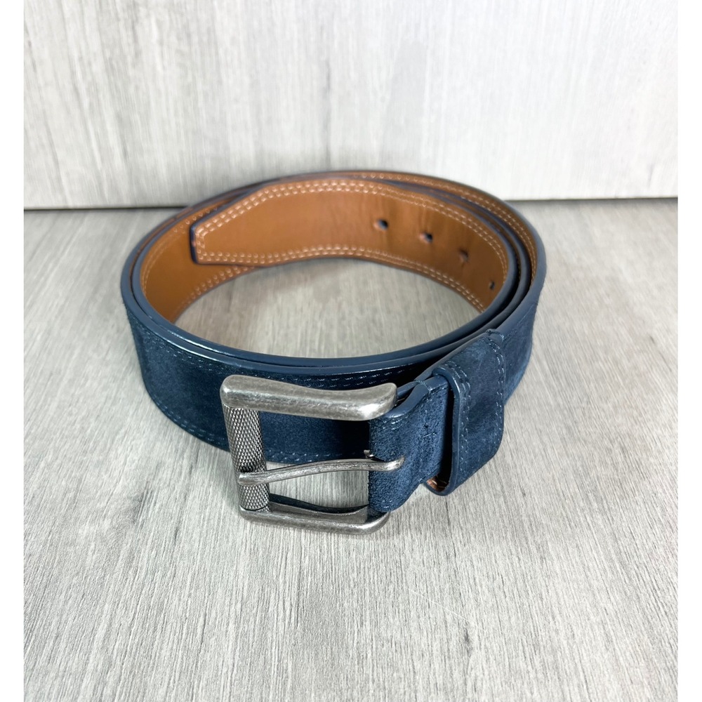 1901 Nordstrom Mens Navy Blue Suede Leather Belt Silver Buckle Size 44